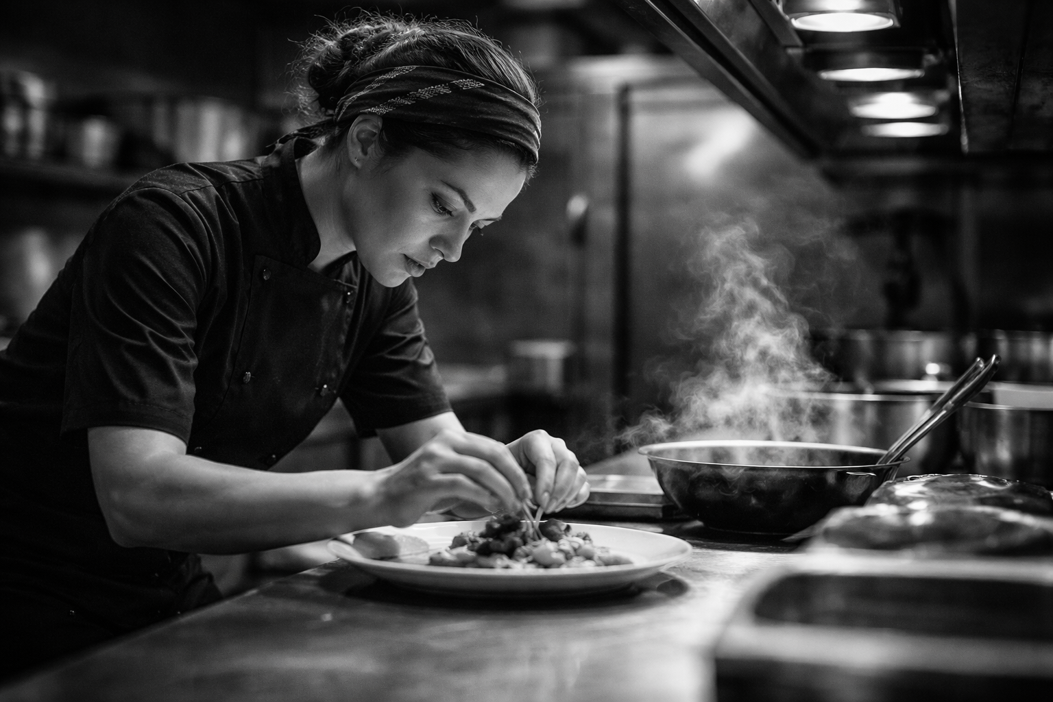 A single chef working their station, focused and autonomous